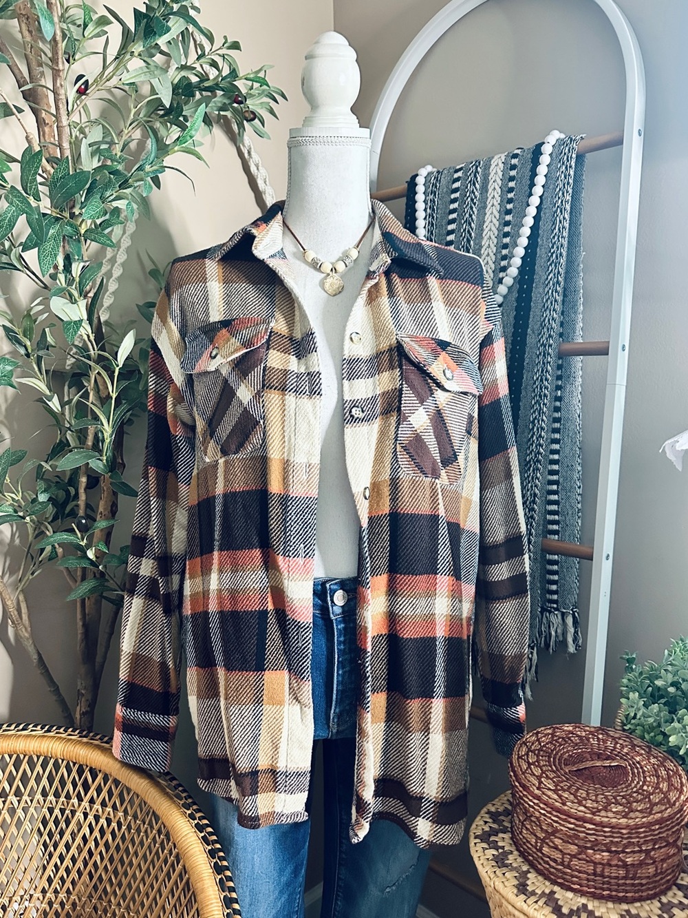Natural Reflections Plaid Flannel Button Up Shirt Fall Shacket Small